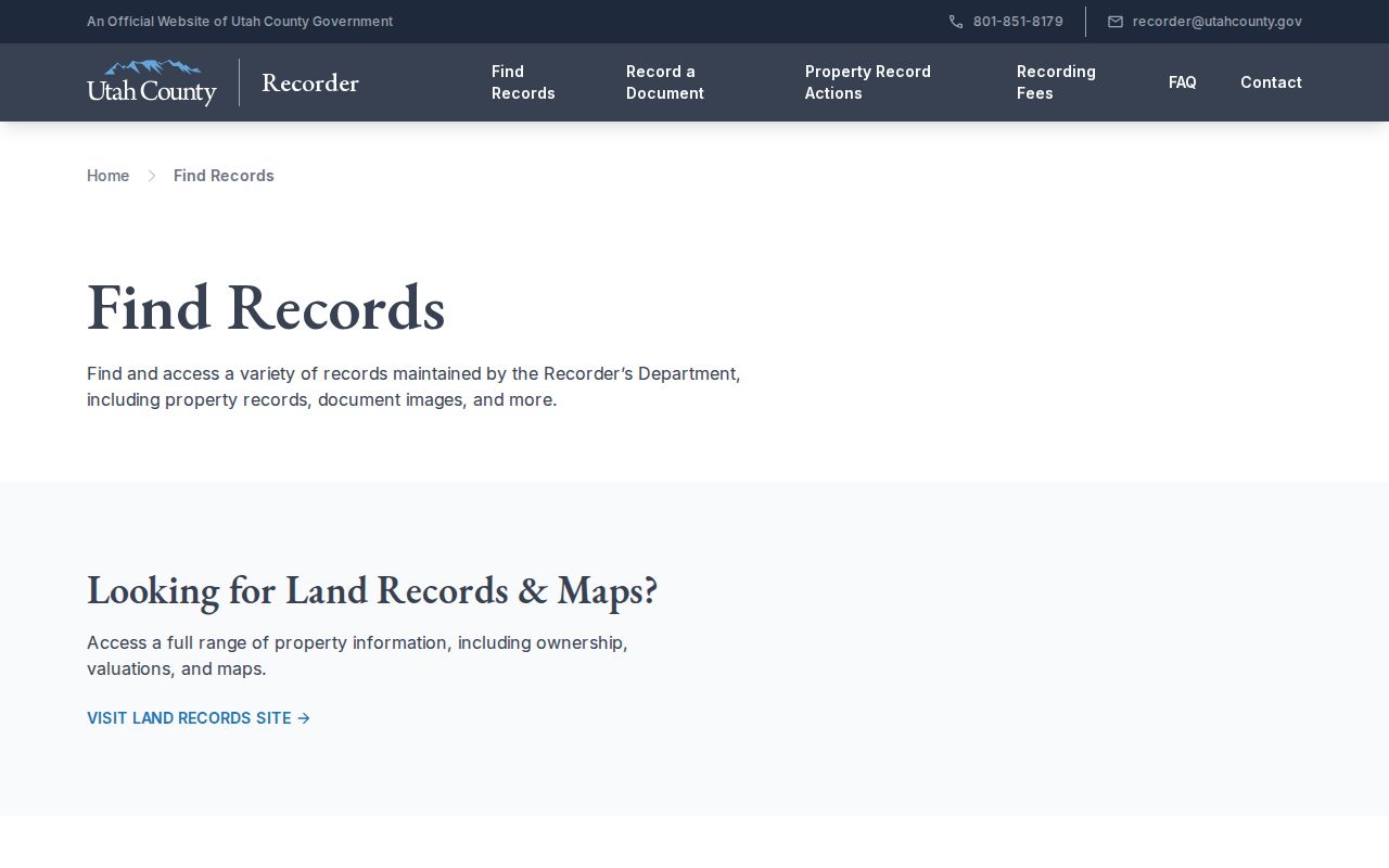 Springville street directory Utah County Recorder records search